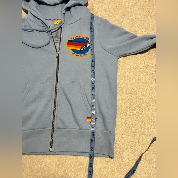 EUC Aviator Nation Light Blue Hoodie with Multicolor Arm Logo - Picture 12 of 13